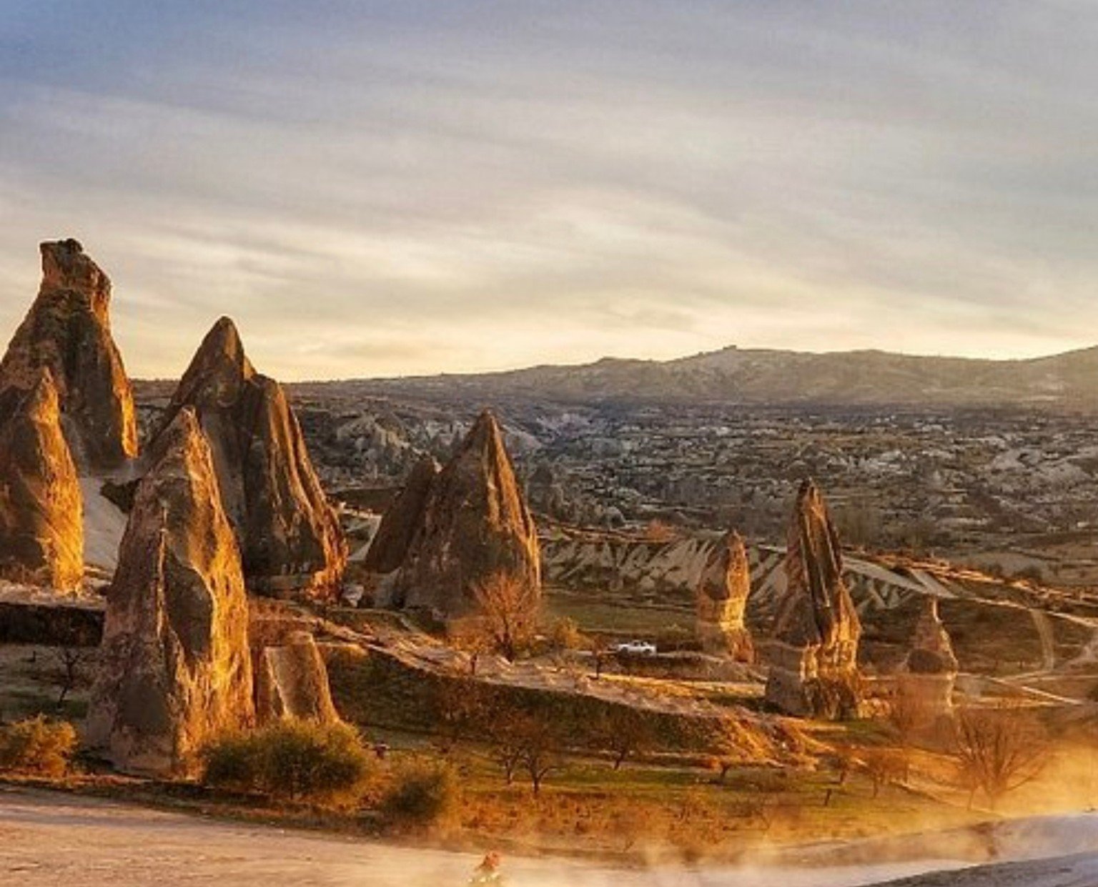Fairy chimneys of Cappadocia near Göreme at sunset