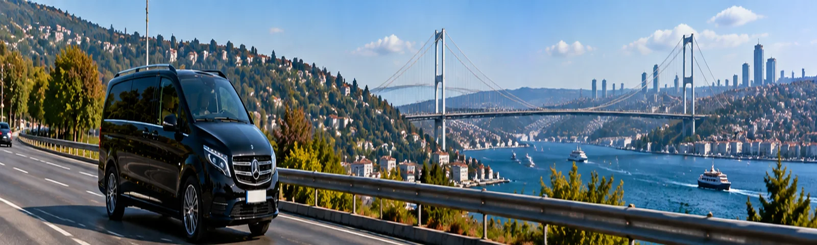 Illustration of a luxury private minivan travelling from Istanbul towards eastern Marmara
