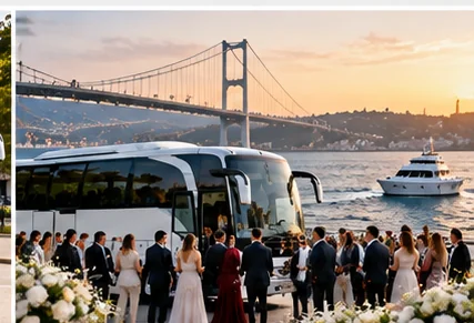 Illustrative wedding and special event guest coach transportation in Istanbul