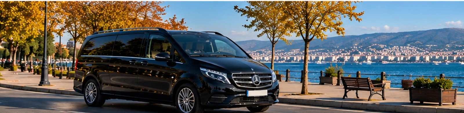 Illustrative private transfer vehicle beside the Gulf of İzmit waterfront